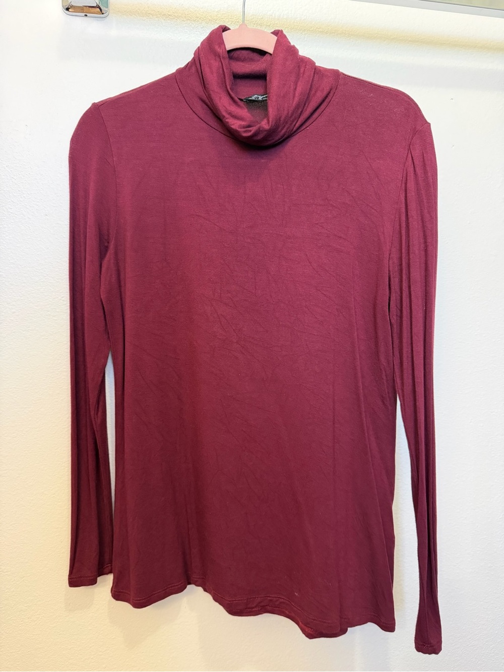 Brigitte Brianna Long Sleeve Turtleneck Top in Burgundy